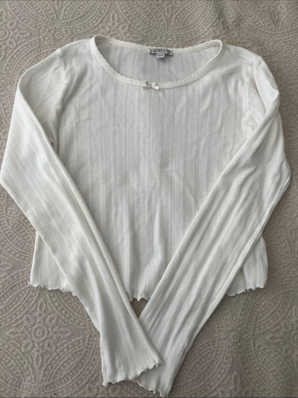 J.CREW GIRLS Cream Lightweight Long Sleeve Knit Top with Bow Trim | XL (12–13)